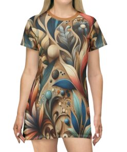 Abstract Wooden Botanical Mini Dress ON25